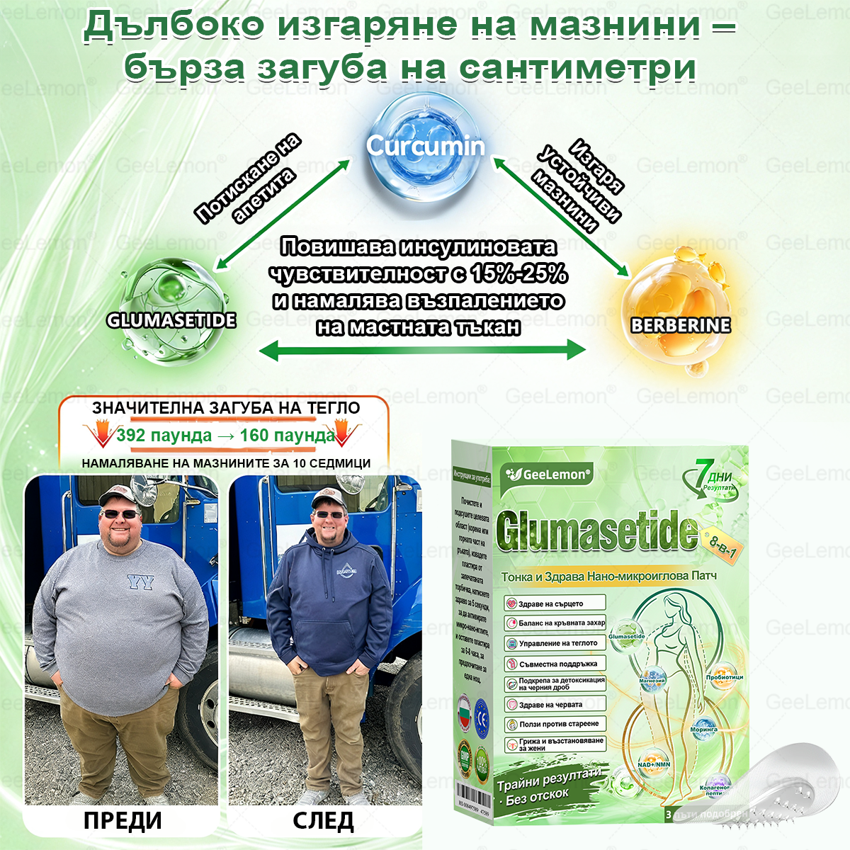 Официален магазин 👩‍⚕️ 𝐆𝐞𝐞𝐥𝐞𝐦𝐨𝐧® 𝐆𝐥𝐮𝐦𝐚𝐬𝐞𝐭𝐢𝐝𝐞 𝟖 в 𝟏 – Нано микроиглен пластир за отслабване | Само 1× дневно ✅ Видими промени за 7 дни – при затлъстяване, сърдечно-съдово здраве, диабет и ставни проблеми