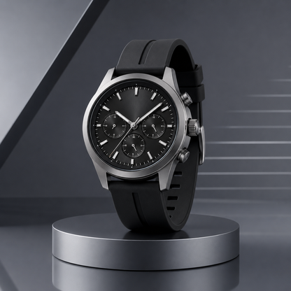 Black Chronograph-Style Watch with Silicone Strap for Sport, Work & Everyday Wear