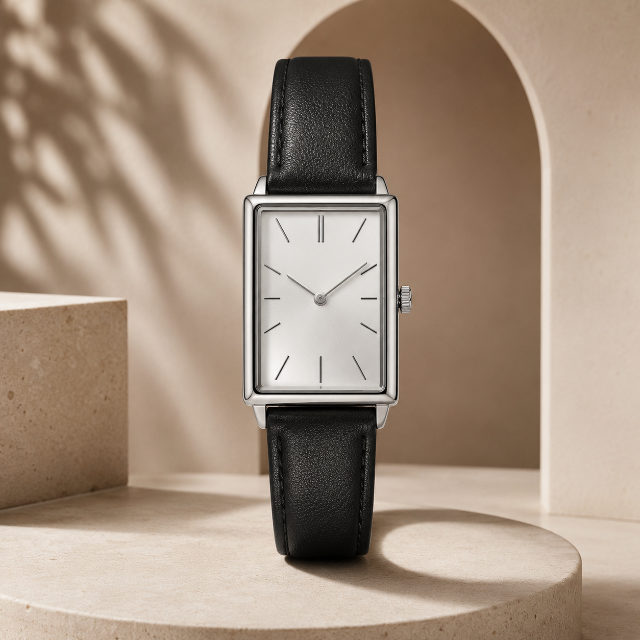 Square Dial Watch with Black Leather-Style Strap for Everyday Style