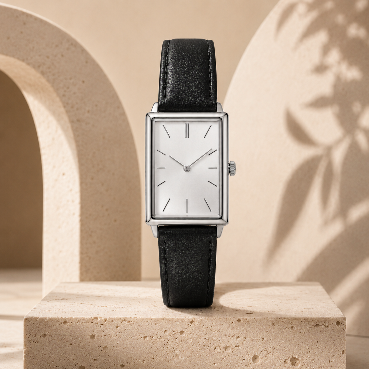 Square Dial Watch with Black Leather-Style Strap for Everyday Style
