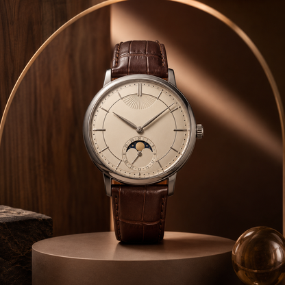 Moonphase-Style Leather Strap Watch for Classic Everyday Style