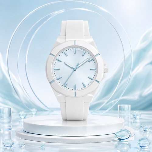 White Sport Watch with Ice Blue Dial for Casual, Travel & Everyday Wear