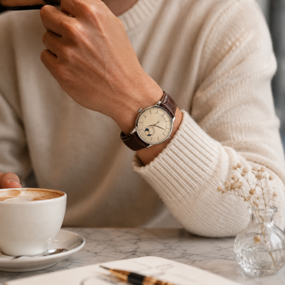 Moonphase-Style Leather Strap Watch for Classic Everyday Style