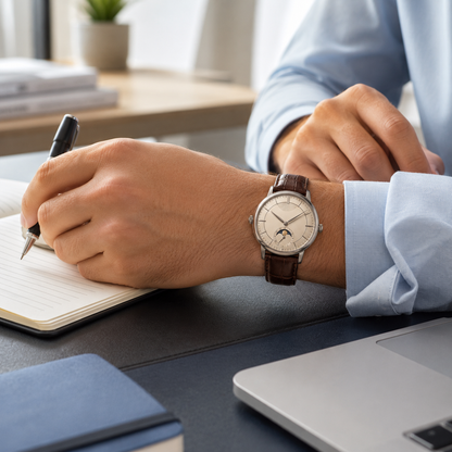 Moonphase-Style Leather Strap Watch for Classic Everyday Style