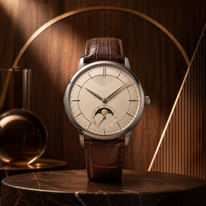 Moonphase-Style Leather Strap Watch for Classic Everyday Style