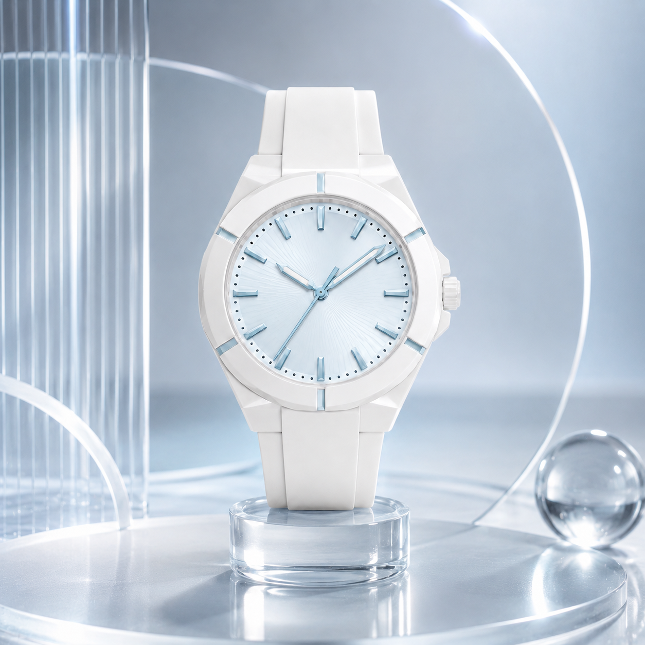 White Sport Watch with Ice Blue Dial for Casual, Travel & Everyday Wear