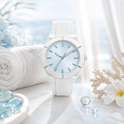 White Sport Watch with Ice Blue Dial for Casual, Travel & Everyday Wear