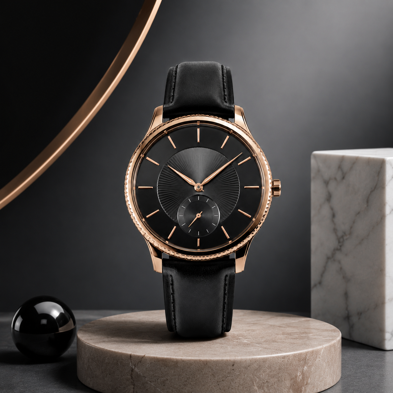 Black & Rose-Gold Tone Watch with Leather-Style Strap for Everyday Style