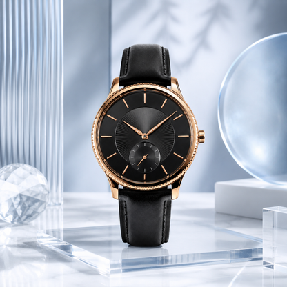 Black & Rose-Gold Tone Watch with Leather-Style Strap for Everyday Style