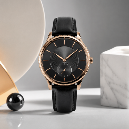 Black & Rose-Gold Tone Watch with Leather-Style Strap for Everyday Style